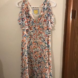 Anthropologie | Mauve Spotted Cold Shoulder Dress